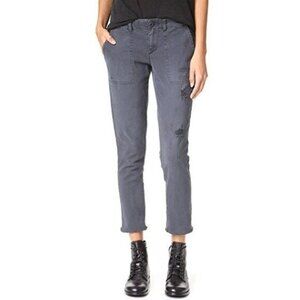 Pam & Gela Jeans Twill Raw Hem Crop Pant With Lace-Up Gray Distressed Sz 30 New